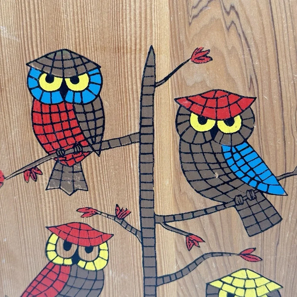 Vitg Owl Mushrooms Wood Cutting Board Folk Art Boho Nevco Kitchen 6